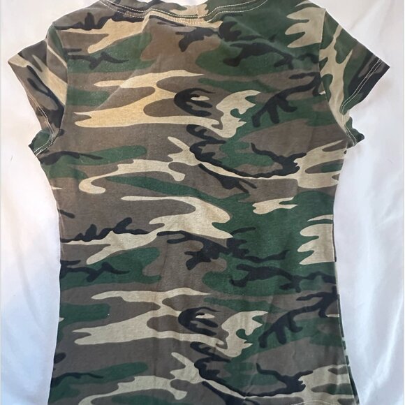 MAJOR FLIRT! Camo t-shirt, bedazzled, with cap sleeves, size S - Picture 3 of 3